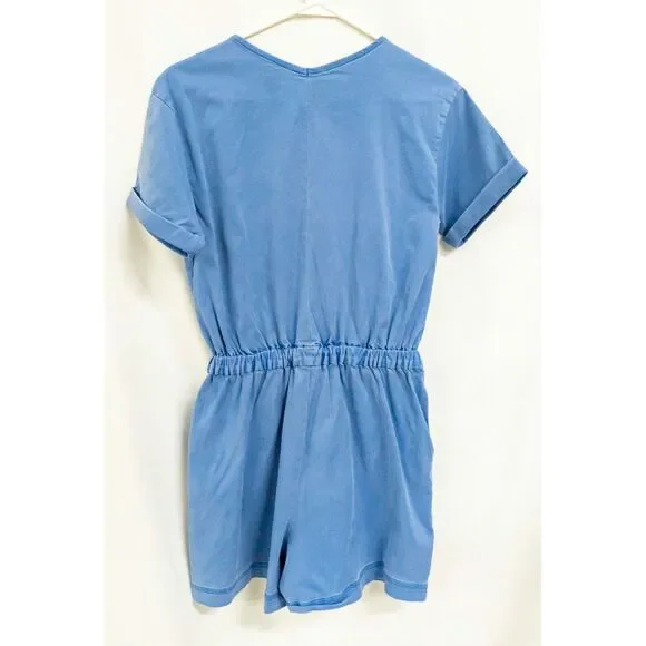 Splendid NWT Azure Blue Emerson Zip Front Casual Short Sleeve Utility Romper XS - Picture 11 of 16